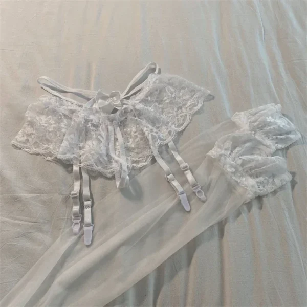 Sexy Lace Transparent Garter Panties And Stockings Set Black White Floral Underwear Open Crotch Nightwear Erotic Underwear - Image 11