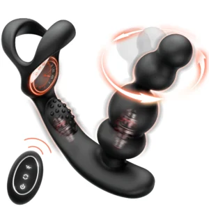 Anal Vibrator 360 Rotate Anal Beads Male Prostate Massager with Cock Ring Wireless Control Vibrating Butt Plug Sex Toys for Men