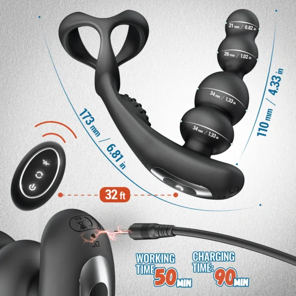 Anal Vibrator 360 Rotate Anal Beads Male Prostate Massager with Cock Ring Wireless Control Vibrating Butt Plug Sex Toys for Men - Image 4