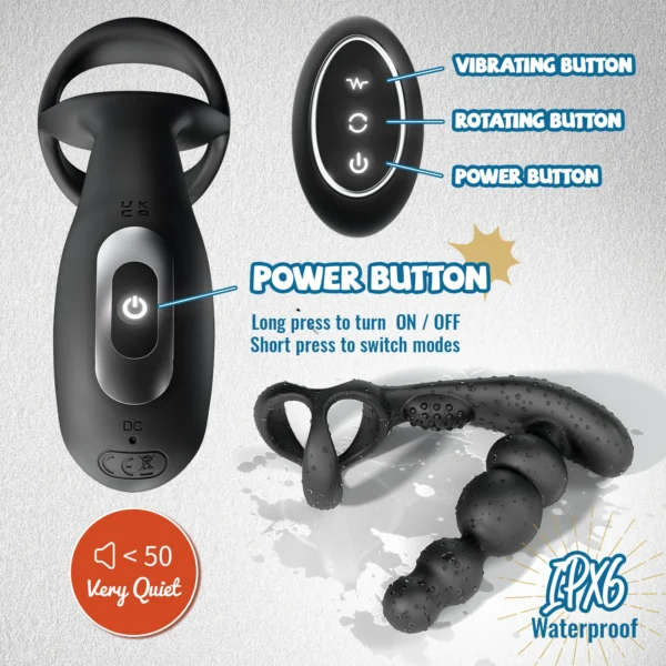 Anal Vibrator 360 Rotate Anal Beads Male Prostate Massager with Cock Ring Wireless Control Vibrating Butt Plug Sex Toys for Men - Image 5